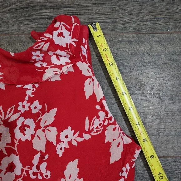 Ann Taylor Loft Silk Ruffle Sleeveless Blouse Red White Pink Beach Summercore - Picture 8 of 11